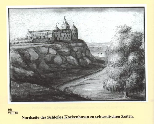 Pērse, Kokneses pils no vecāka zīmējuma; J.C.Broce